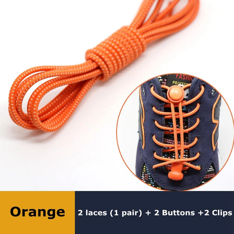 Pair of Veltora elastic no-tie sneaker shoelaces with locking stretch rubber round shoestrings for easy, quick lacing.