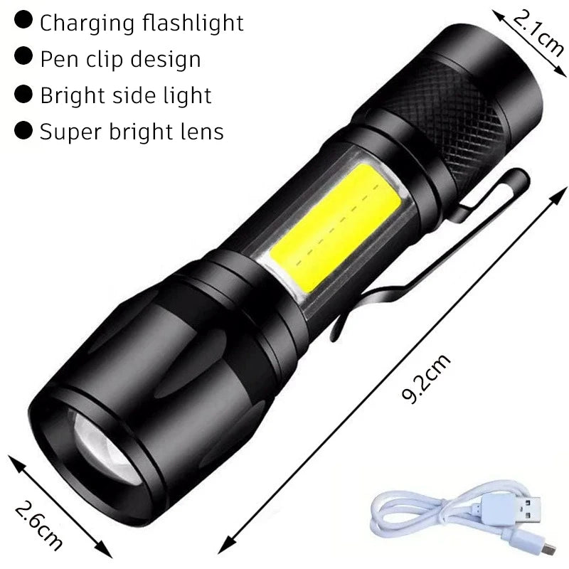 Veltora 2000LM P50 LED tactical flashlight with telescopic zoom, handheld torch, emergency spotlight, battery included