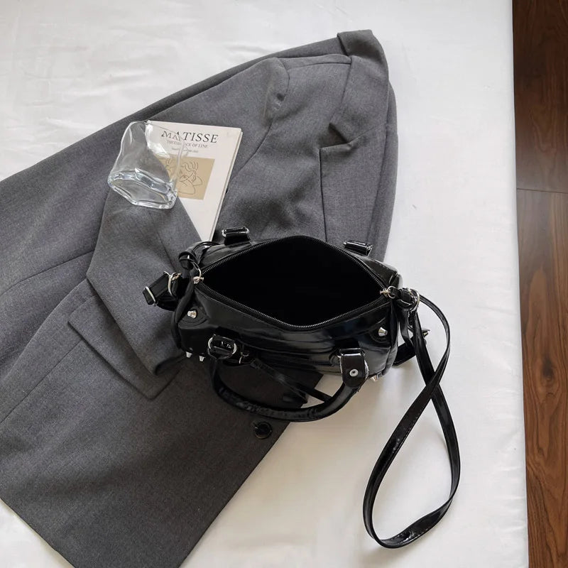 Veltora large capacity pillow bag with fashion rivets, European and American style motorcycle shoulder crossbody handbag for women