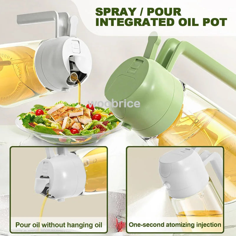 Veltora 2-in-1 kitchen spray oil dispenser with spray nozzle and brush for air fryer, salad, grilling, and roasting.