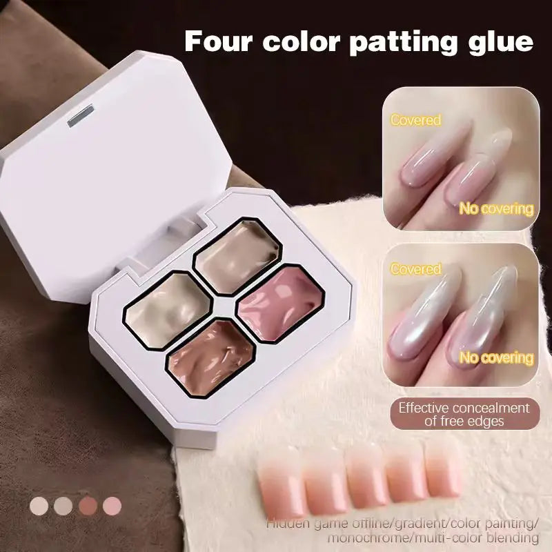 Veltora four-in-one nude color patting glue with four shades, used for gradient printing and powder applications.