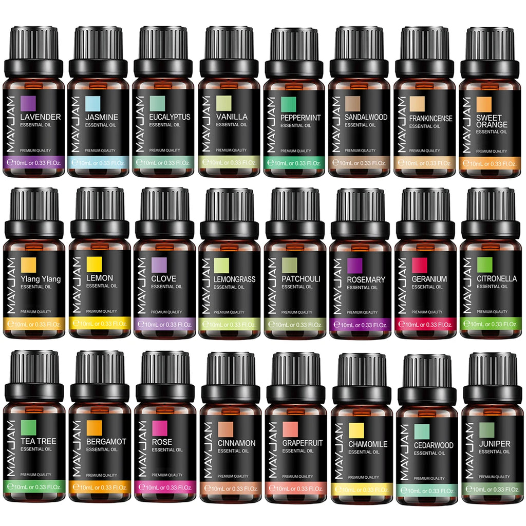 Veltora MAYJAM 10ML essential oil bottle with lavender, jasmine, eucalyptus, vanilla, sandalwood, bergamot, and cinnamon fragrances.