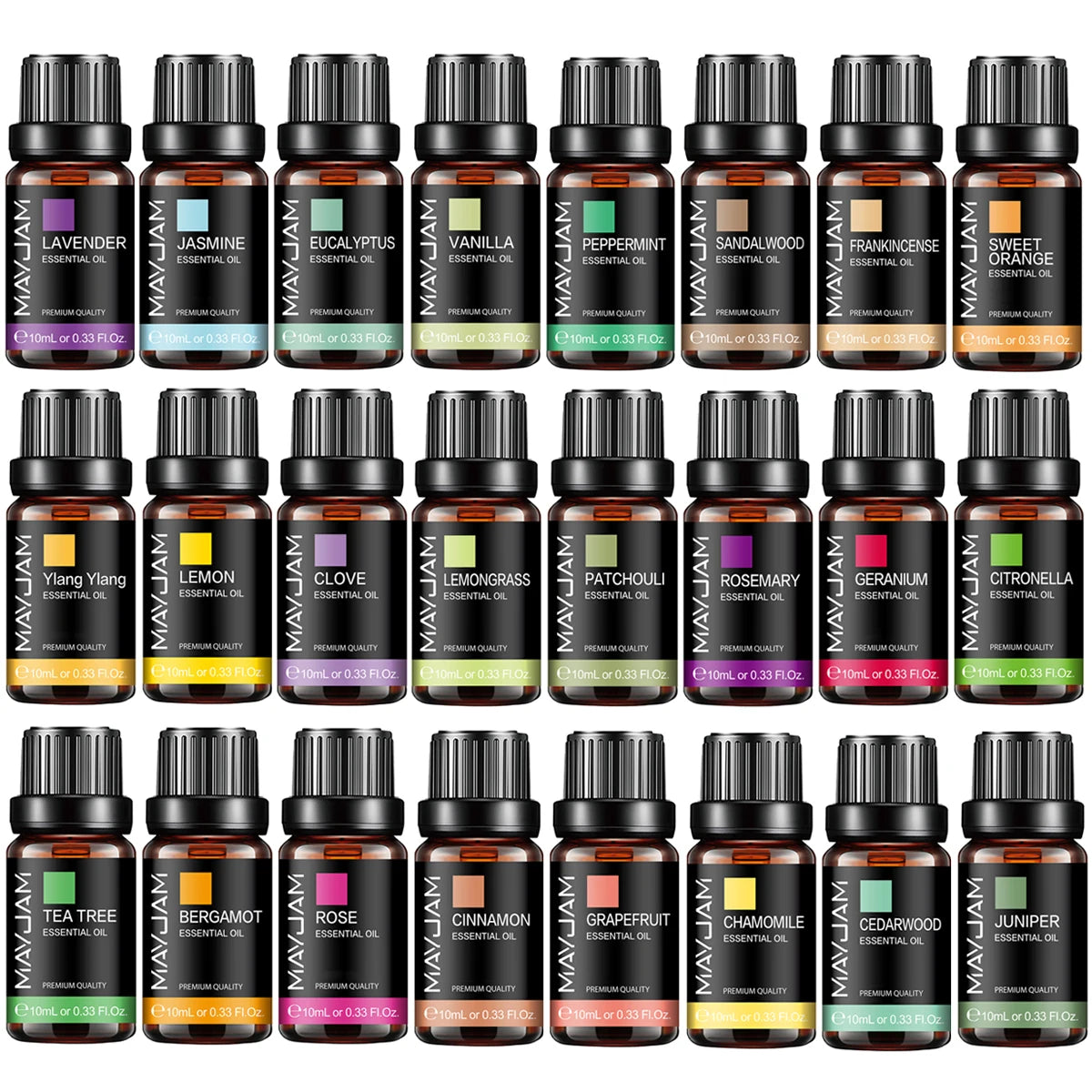 Veltora MAYJAM 10ML essential oil bottle with lavender, jasmine, eucalyptus, vanilla, sandalwood, bergamot, and cinnamon fragrances.