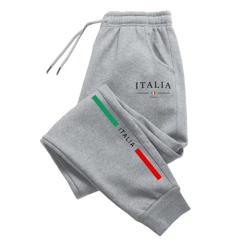 Veltora men's 2025 high-quality Italy print sweatpants, casual sports joggers with comfortable fit for daily home or outdoor wear.