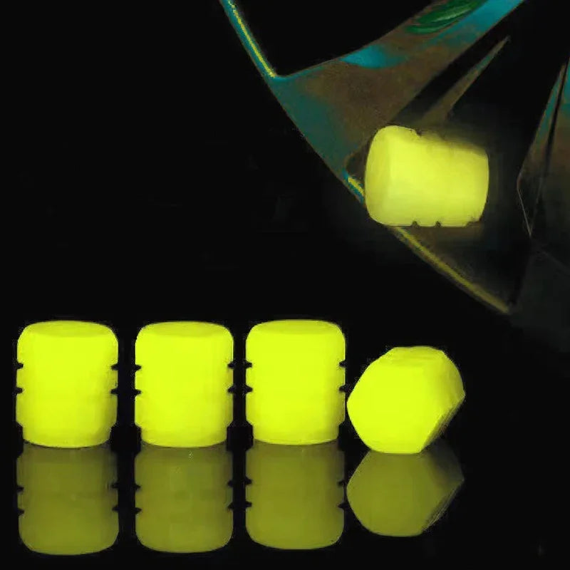 Veltora luminous valve caps for car and motorcycle tires, fluorescent glow, decorative wheel nozzles, glowing tire valve covers.