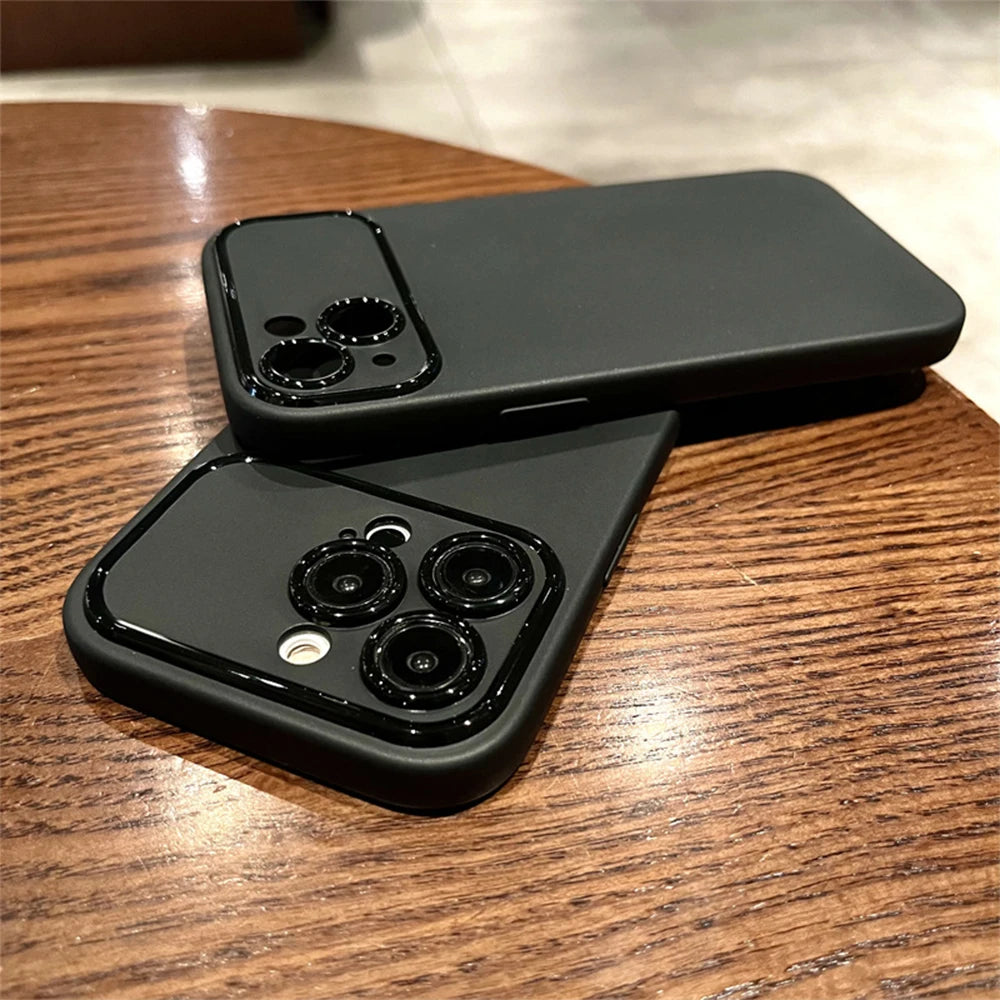 Veltora luxury matte soft silicone phone case for iPhone models, featuring shockproof bumper and sleek design in black.