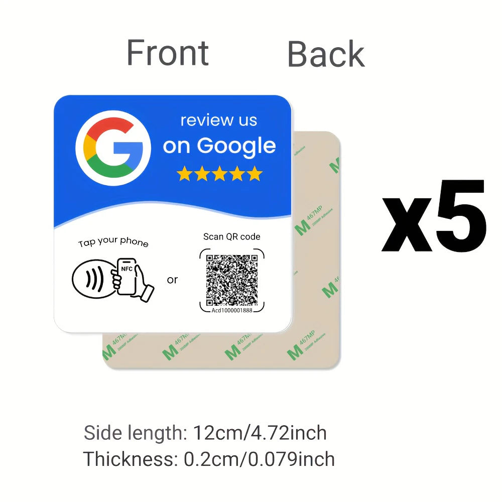 Veltora Hilo Programmable NFC 215 Square Google Review Card with QR code, standing NFC station table card, 13.56MHz editable.
