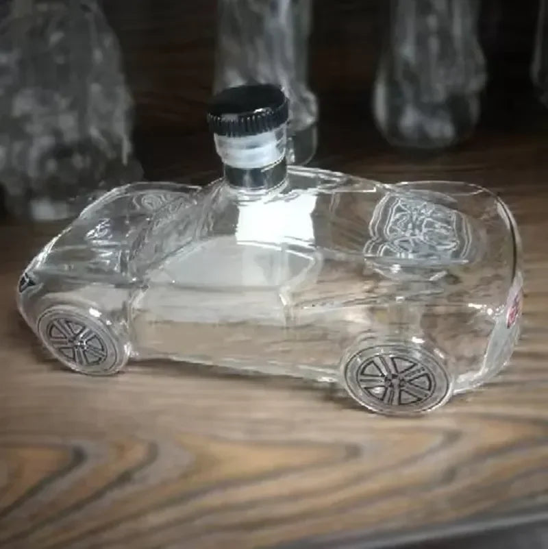 Veltora police car whiskey bottle with wild horse whiskey glass, novelty collectible toy alcohol bottle, fun bar decor accessory