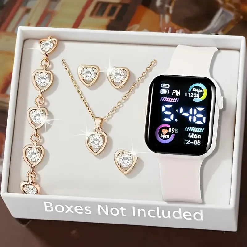 Veltora 6-piece fashion jewelry set including electronic watch, necklace, earrings, and ring for teenagers and young adults