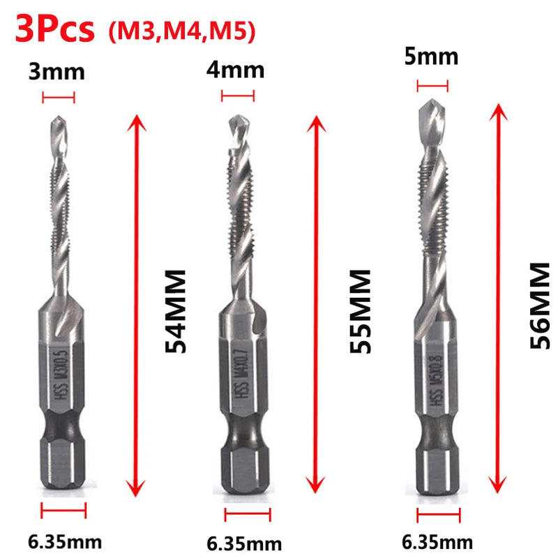 Veltora titanium plated HSS screw thread metric tap drill bits set with hex shank for M3 to M10 screw machining and hand tools