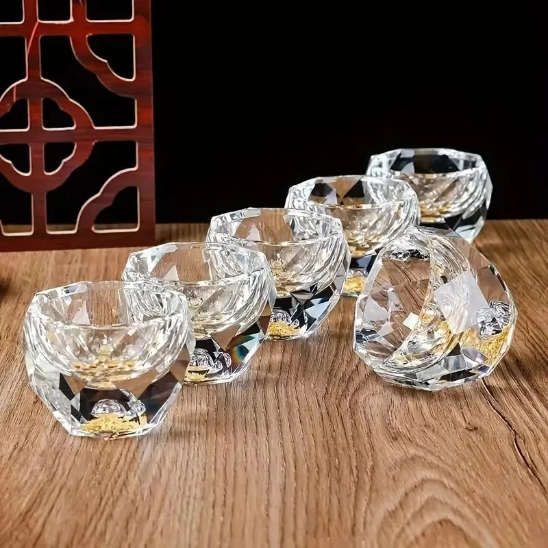 Veltora 50ml luxury crystal glass vodka shot glass with gold foil, double bottom design, ideal for sake, liqueur, or tea serving