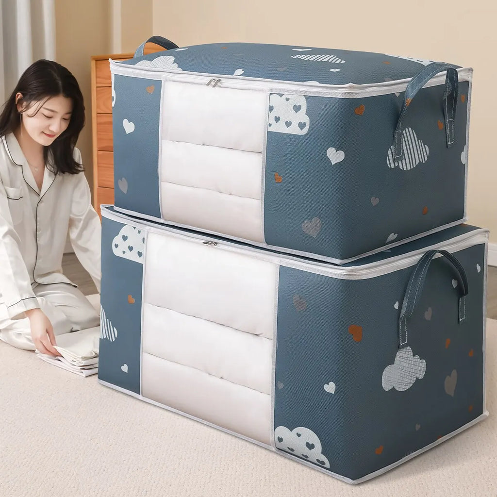 Large capacity Veltora clothes storage bag with reinforced handle, sturdy zipper, perfect for blankets and bedding organization.