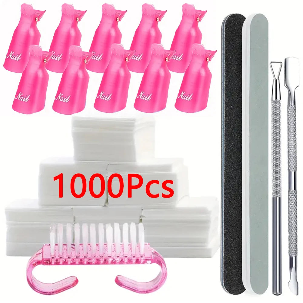 Veltora nail soak off clip cap set with cotton pads, file, pusher, and brush for UV gel polish removal in manicure kit