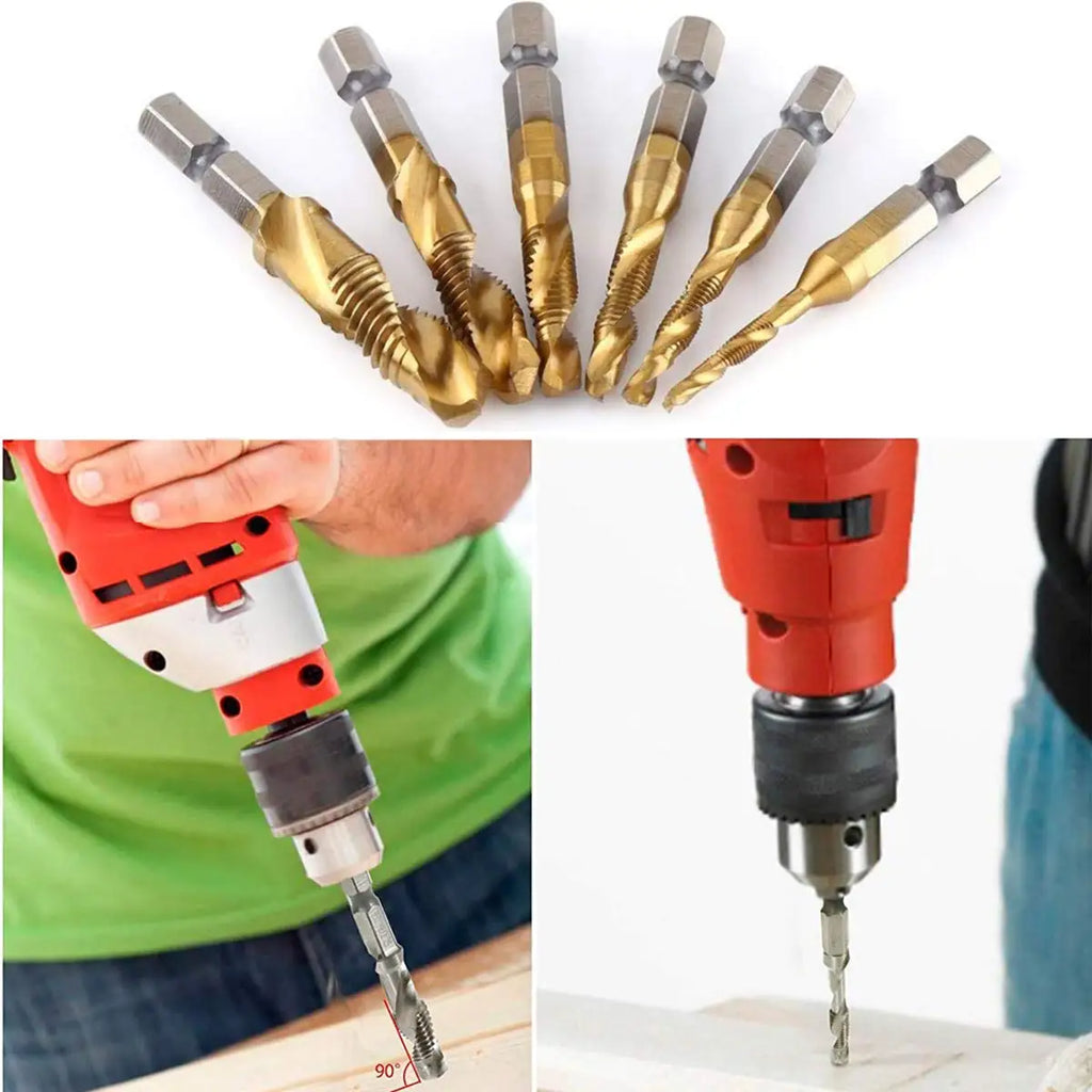 Veltora titanium plated HSS screw thread metric tap drill bits set with hex shank for M3 to M10 screw machining and hand tools