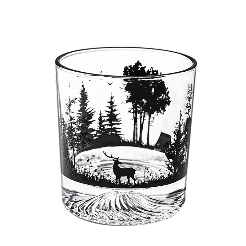 Veltora 300ml silhouette wine glass with iceberg and snow mountain design, thick bottom whiskey cup for Christmas and wedding gifts