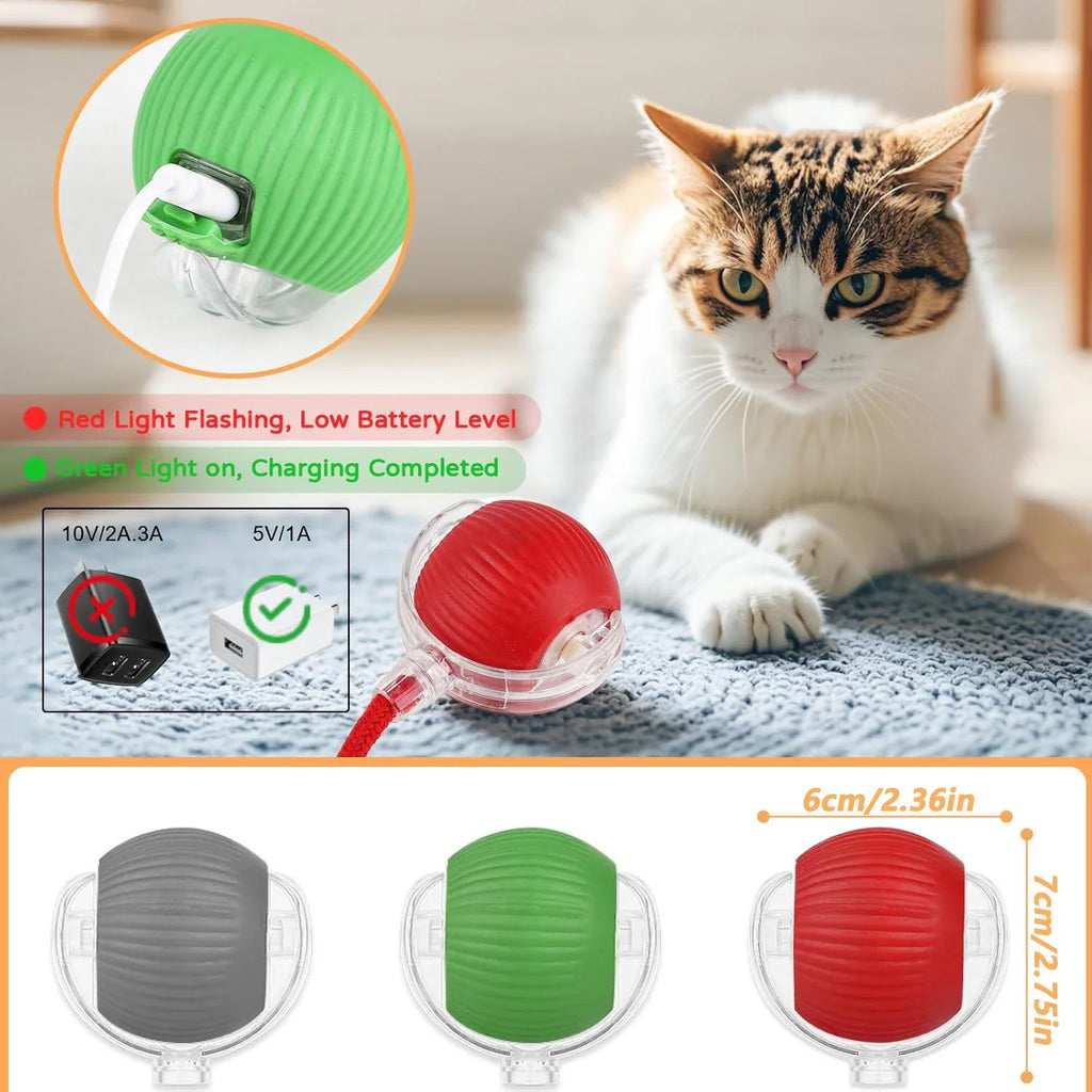 Veltora iLMH cat interactive ball toy with faux tail, rechargeable smart pet electric toy, mimics mouse movement for feline fun