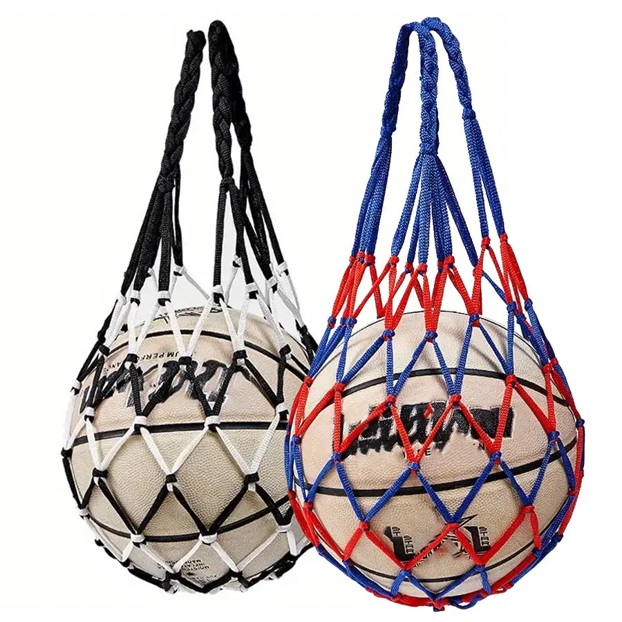Veltora thick woven nylon basketball net bag for storing all kinds of balls, durable training net with ample space.