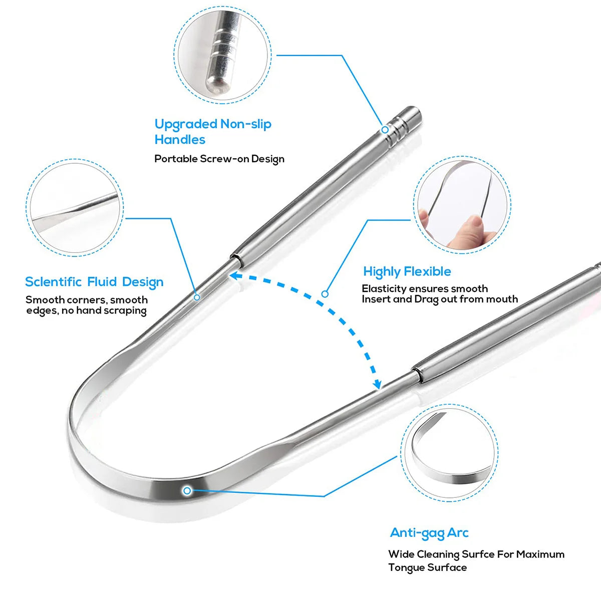 Veltora stainless steel tongue scraper for adults and kids, portable and durable for effective tongue cleaning.