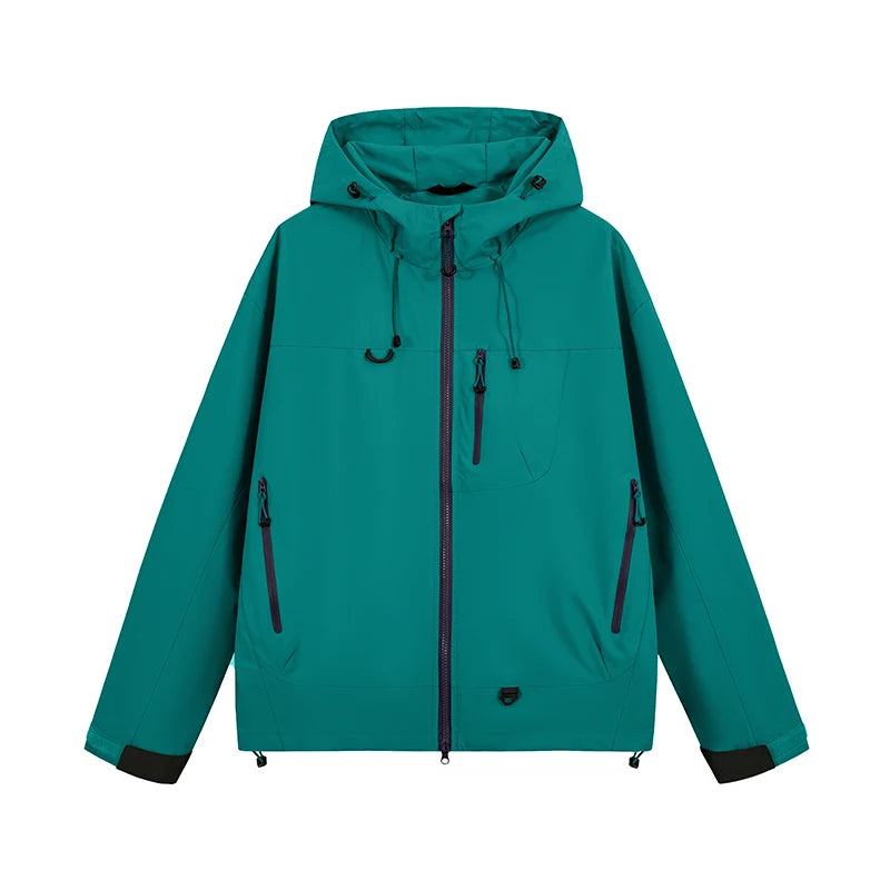 Veltora unisex waterproof hiking jacket with hood, suitable for outdoor activities like camping, fishing, and climbing in autumn.
