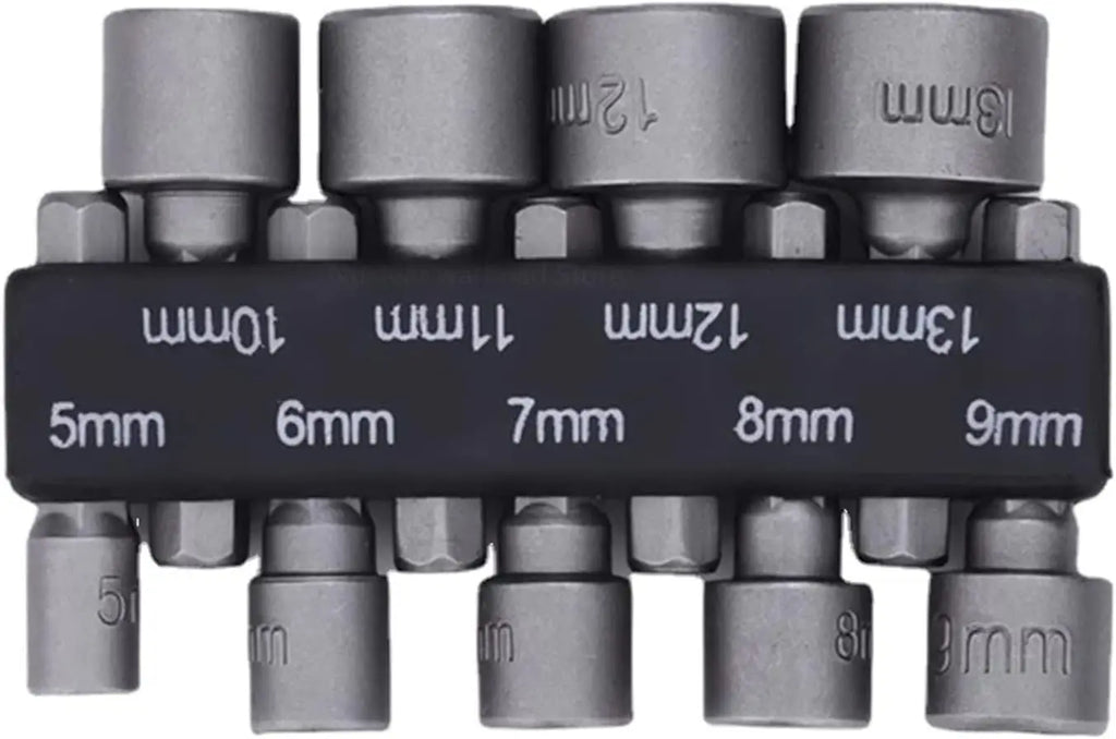 Veltora 9-piece set of 5mm-13mm hex socket sleeve nozzles and screwdriver bits for nut driver and wrench applications