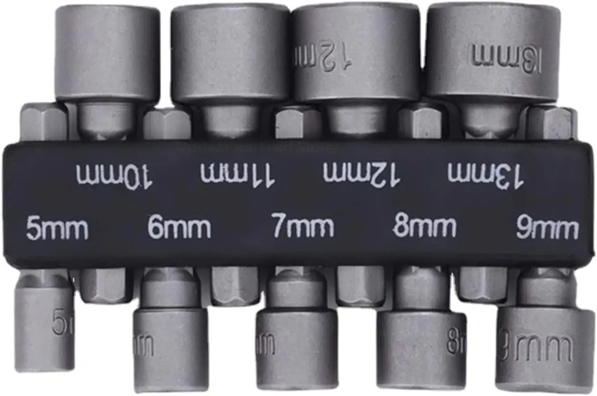 Veltora 9-piece set of hex socket sleeve nozzles and nut driver screwdriver bits for precision screwdriving and wrench tasks.