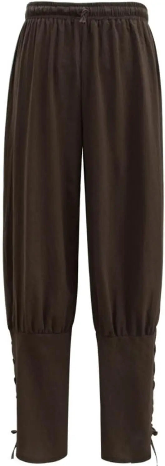 Veltora medieval Viking pirate cosplay ankle banded pants for men and women, Renaissance style trousers with fitted ankle bands.