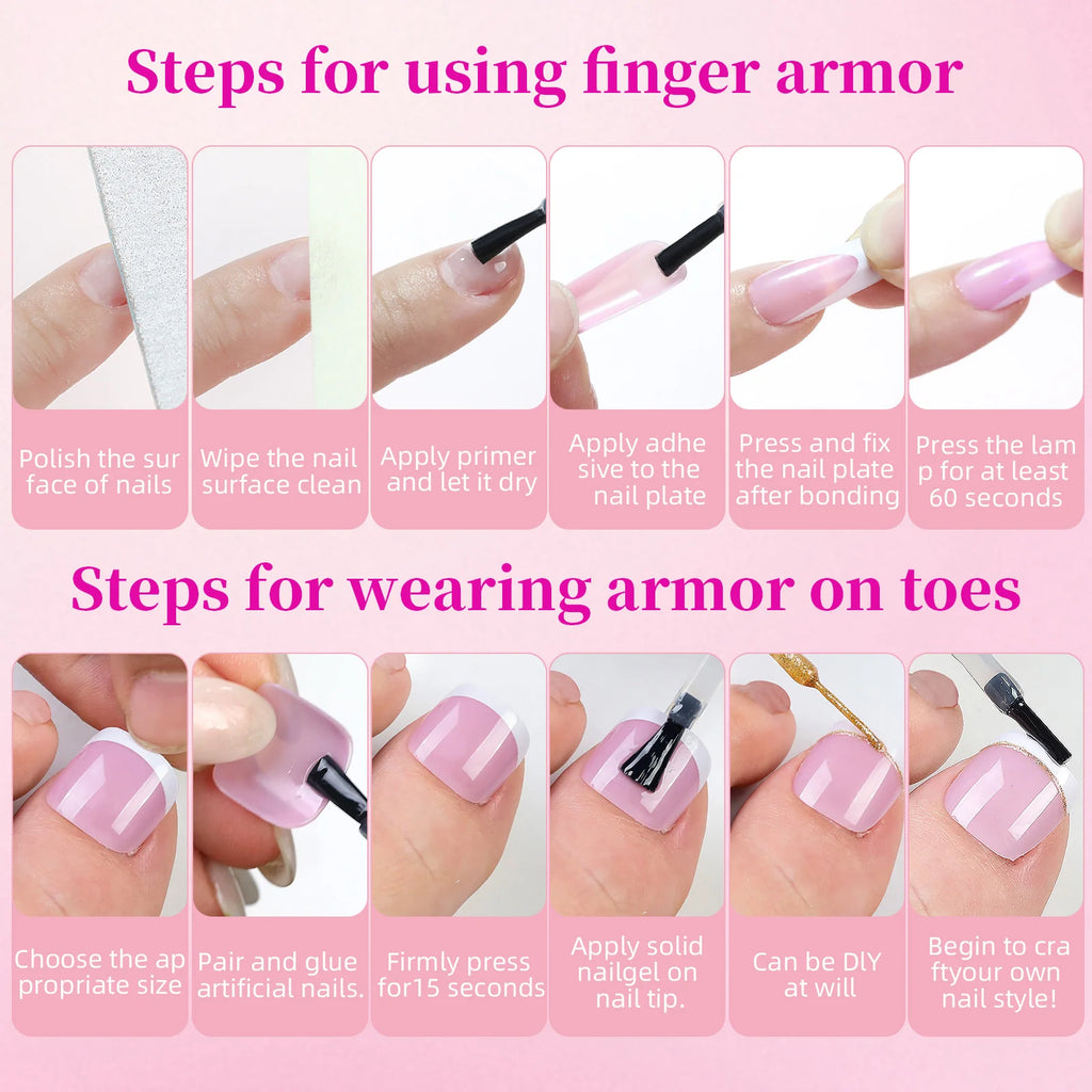 Veltora 144-piece French black and pink short square false nail set with press-on acrylic nails for hands and feet, full cover design
