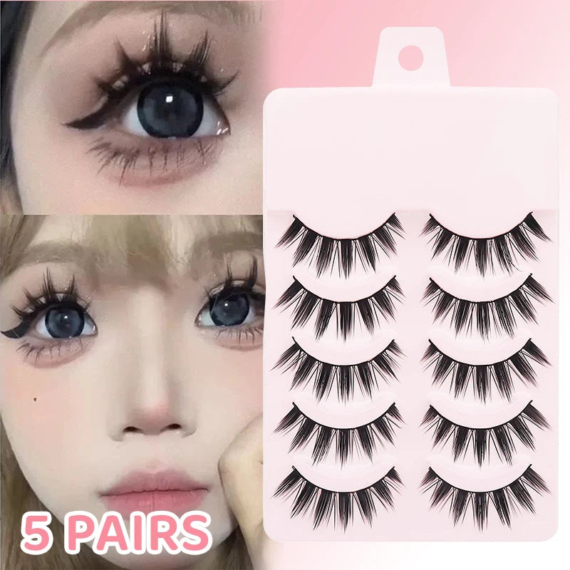 Veltora DINGSEN 5 pairs manga style false eyelashes with soft, natural long wispy strip lashes for anime-inspired makeup look