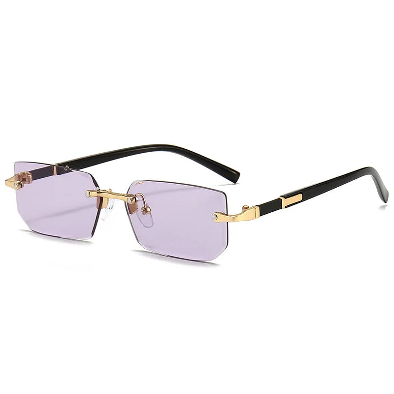 Veltora rimless rectangular sunglasses for women and men with small square lenses, perfect for summer travel and fashion.