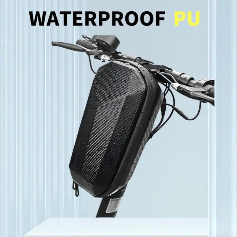 Veltora electric scooter handlebar bag with large waterproof storage compartment mounted on front handlebar.