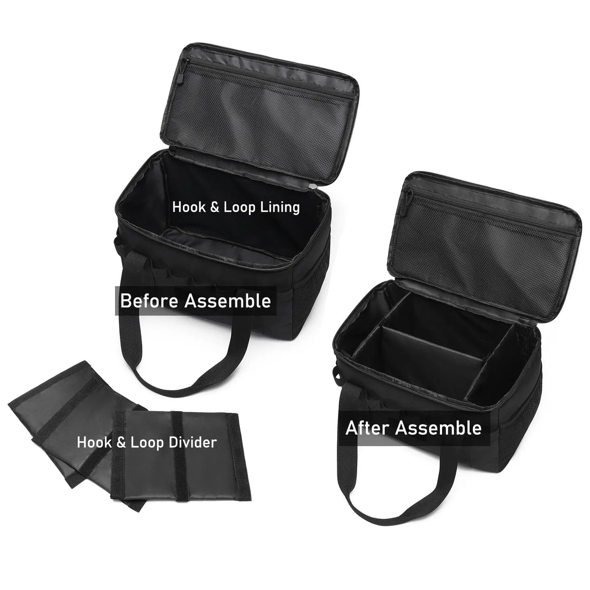 Veltora outdoor camping tactical bag in black with 14L capacity, multiple compartments, ideal for tools, picnic gear, and outdoor use