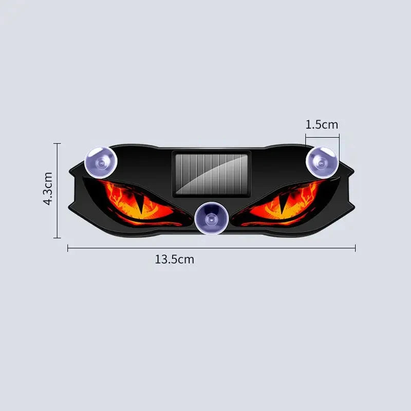 Veltora solar-powered neon car ambient light featuring a demon eye design, wireless, USB rechargeable, with suction cup for easy installation.