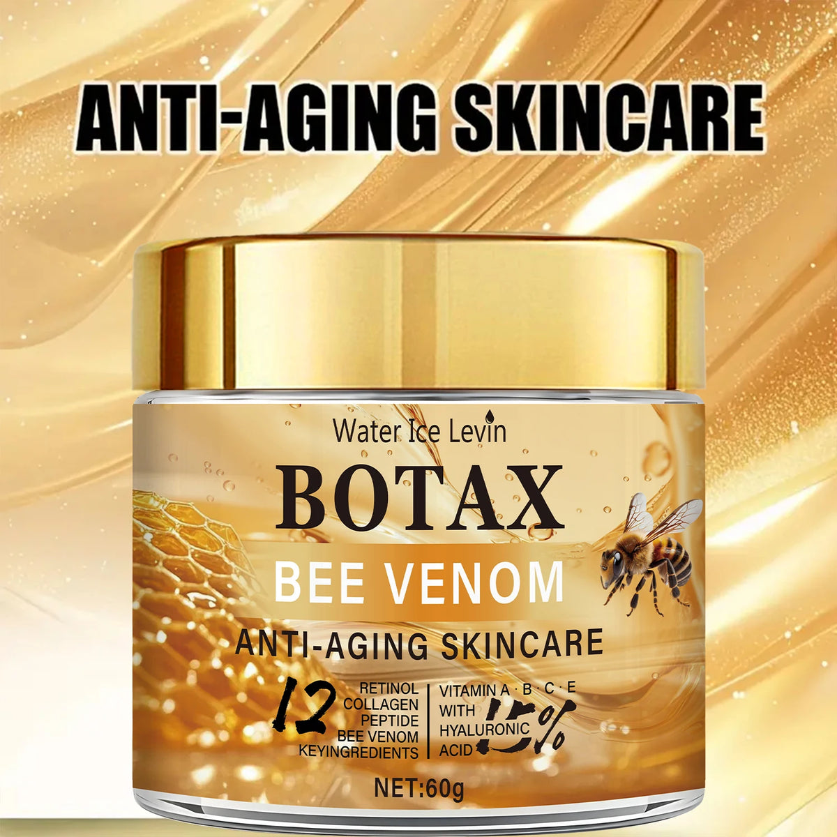 Veltora Botax bee venom cream jar with collagen water ice for wrinkle treatment and skin firming, 60g.
