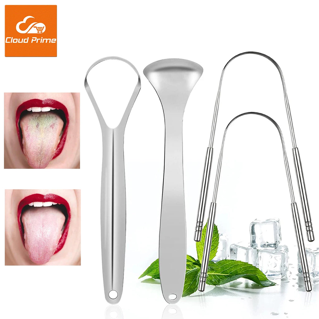 Veltora stainless steel tongue scraper for adults and kids, portable metal tongue cleaner with brush for oral hygiene.