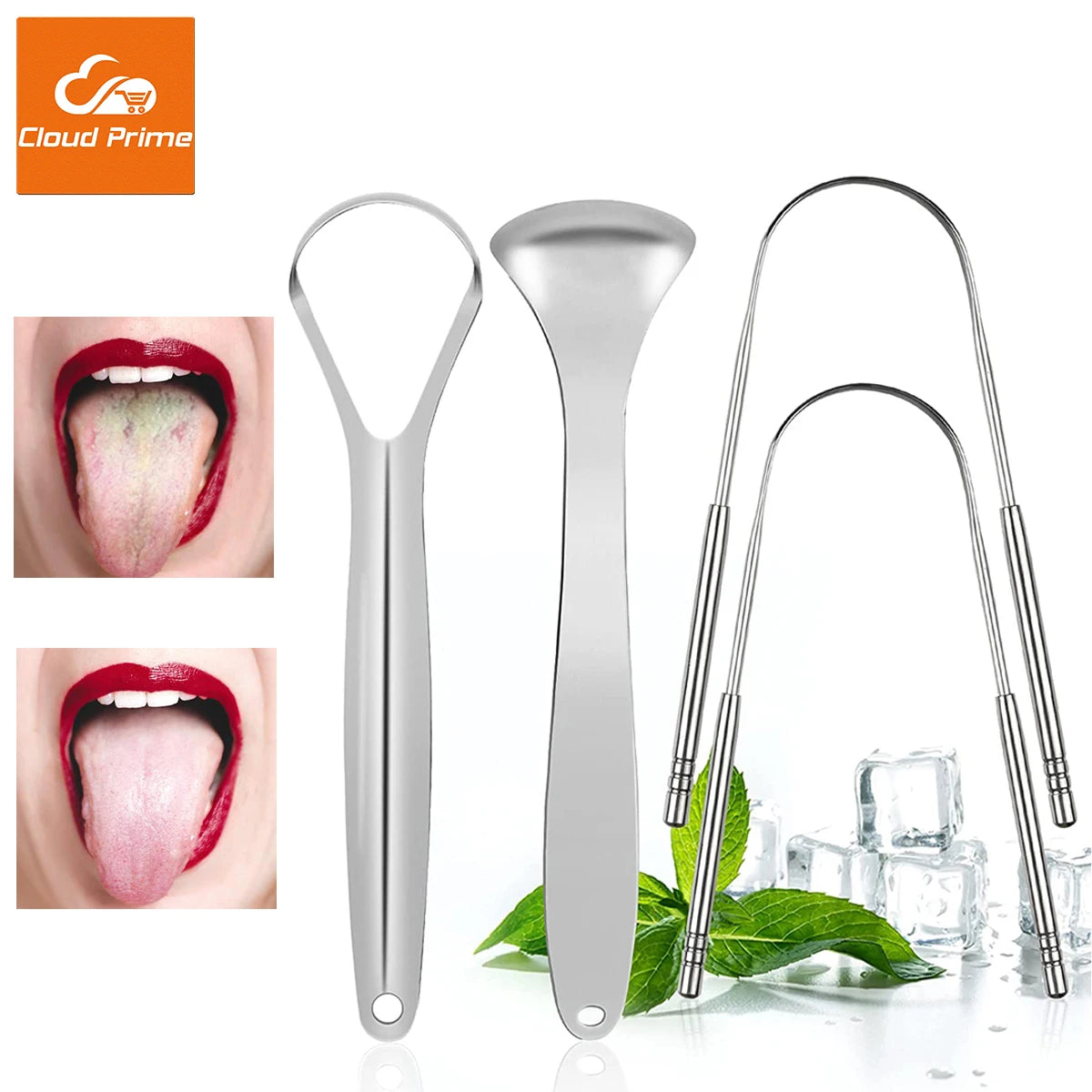 Veltora stainless steel tongue scraper for adults and kids, portable metal tongue cleaner with brush for oral hygiene.