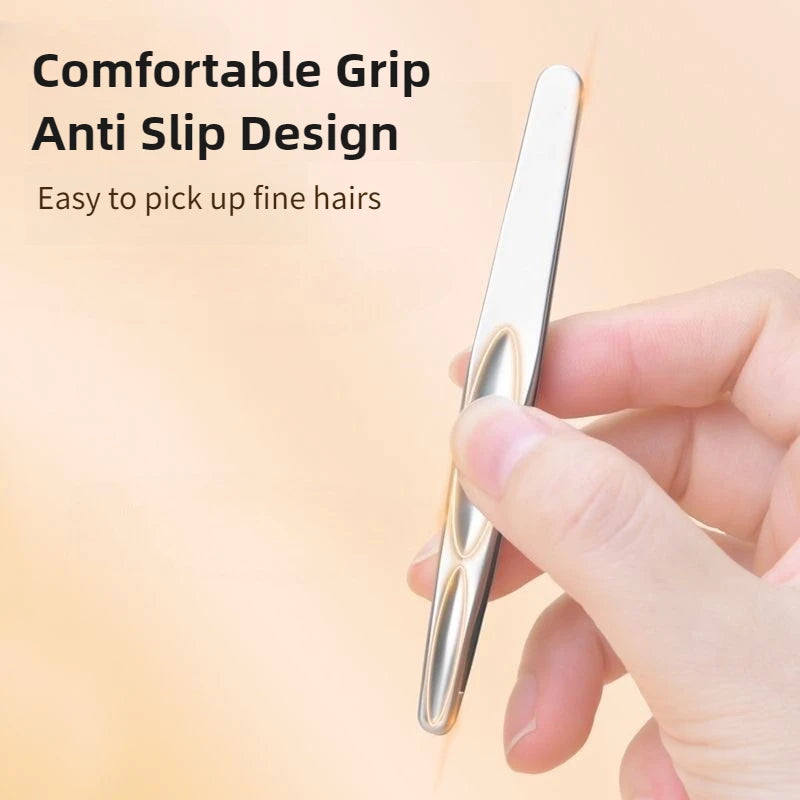 Veltora stainless steel precision tweezers with round head for eyebrow, eyelash, beard, and mustache grooming, seamless clamping design.
