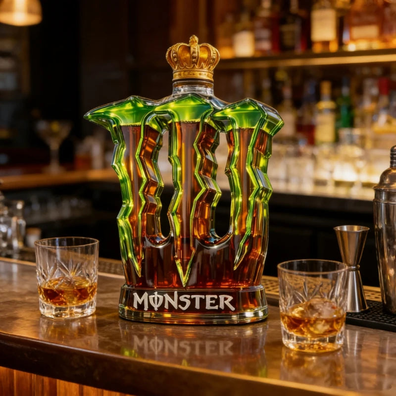 Veltora Monster Claw Leg glass decanter with crown top, clear whiskey bottle for home bar, decorative spirit dispenser, detailed design