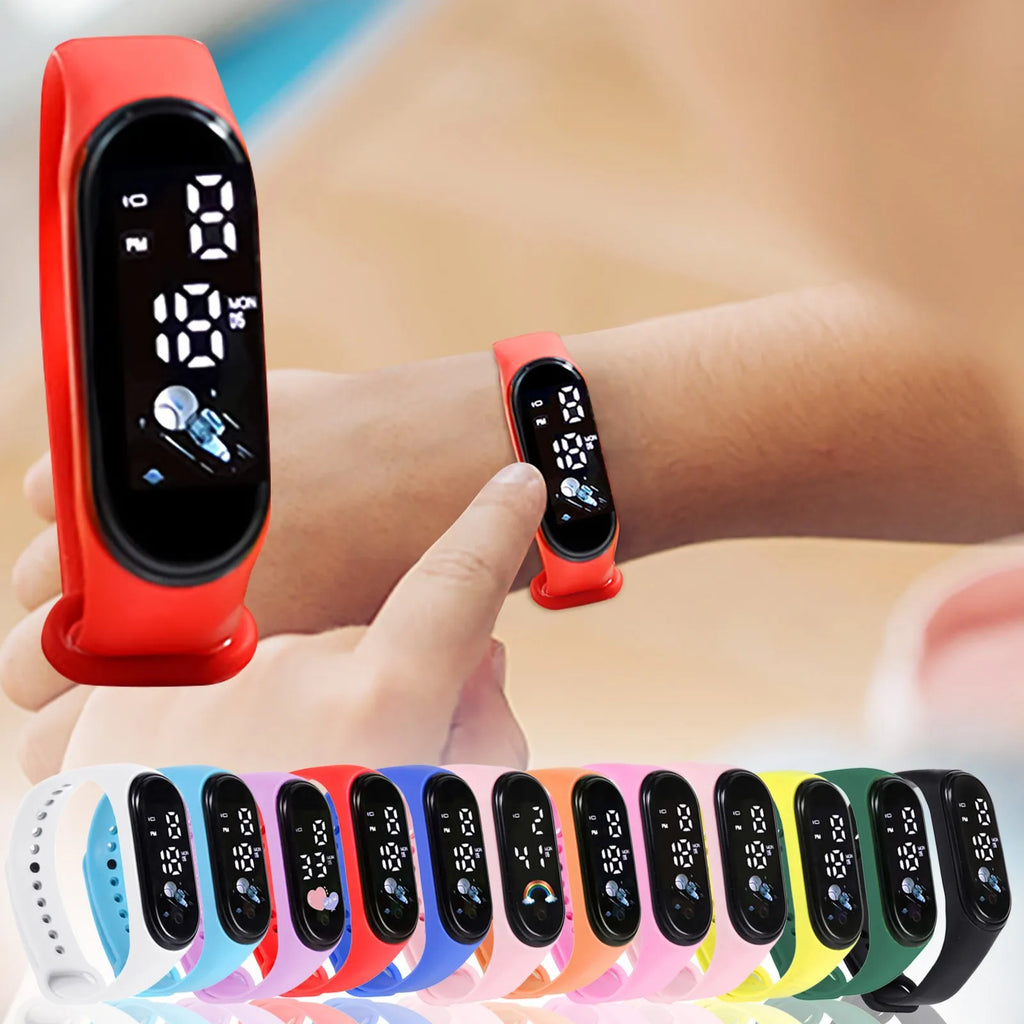 Veltora Kawaii kids' smartwatch with digital display, waterproof silicone band, suitable for boys and girls, outdoor sports watch