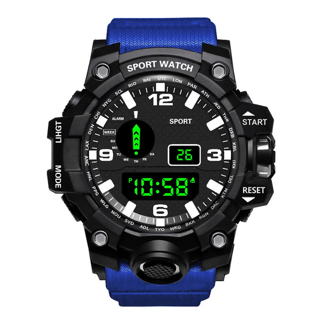 Veltora men's sports electronic wristwatch with large dial, waterproof, luminous display, alarm, and multifunction features.