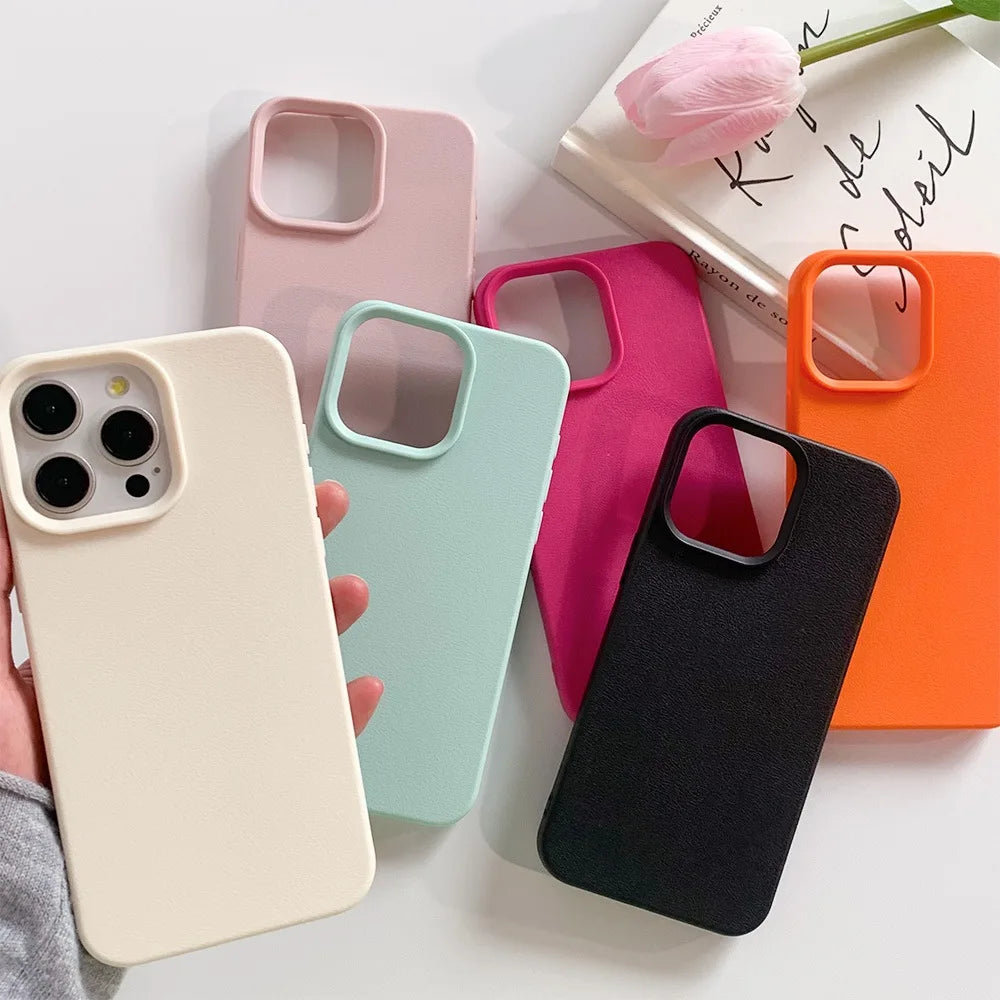 Veltora leather phone case for iPhone models, shockproof soft TPU cover, black protective coque with precise cutouts