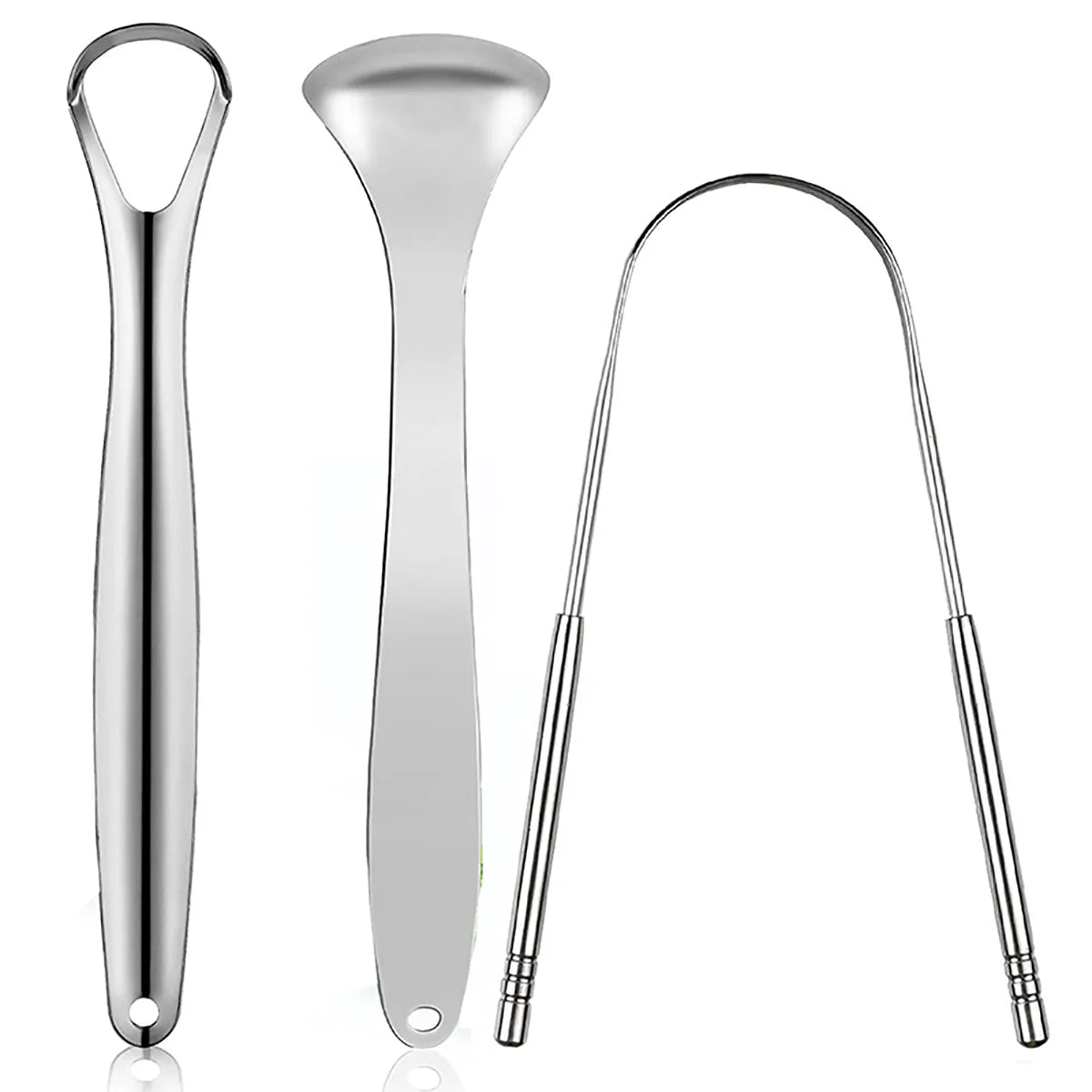Veltora stainless steel tongue scraper for adults and kids, portable metal cleaner with brush for removing tongue coating.