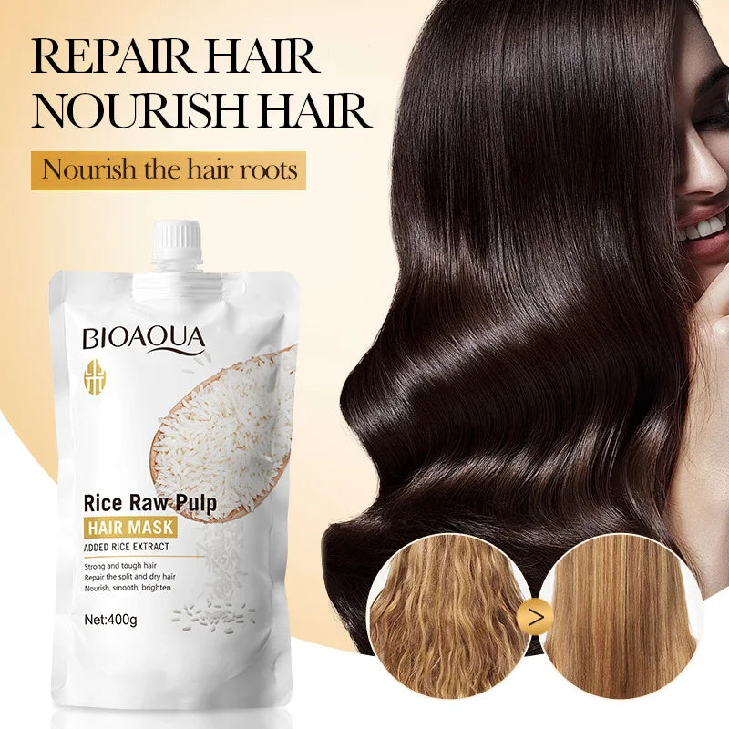 Veltora Magical Keratin Hair Mask in various sizes, shown in a jar with smooth, shiny, and moisturized damaged frizzy hair.