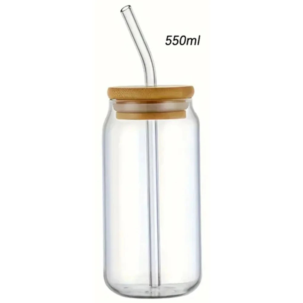 Veltora glass mug with bamboo lid and straw, 350ml or 550ml mason jar style for coffee, juice, cocktail, or whiskey.