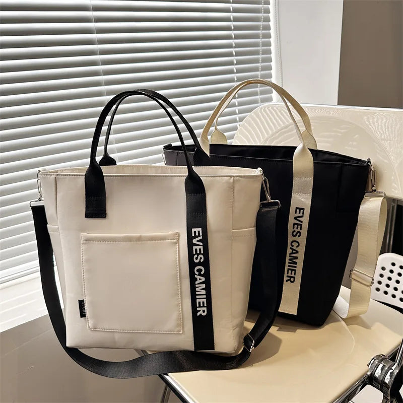 Veltora waterproof nylon tote bag for women, large capacity lightweight crossbody bag suitable for students, work, travel, and gym use.