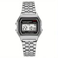 Veltora F91W digital LED sports watch with steel band, electronic clock, multi-functional features for men and women.