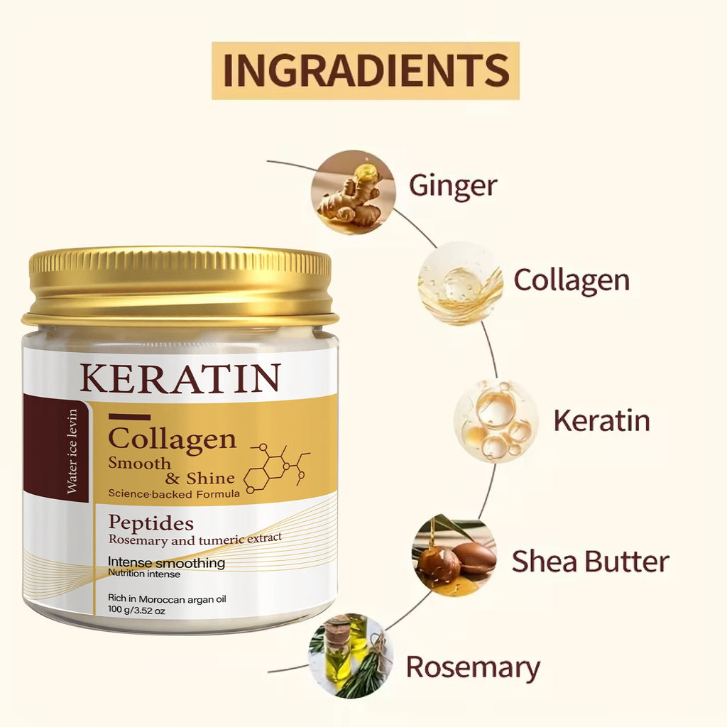 Veltora keratin collagen hair mask with peptides and rosemary, deep conditioning treatment for intense smoothing and shine.