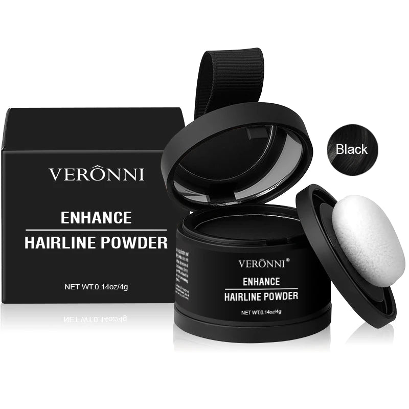 Veltora 14-color hair line powder in black root up, waterproof hairline concealer and filler for natural hair repair and coverage.