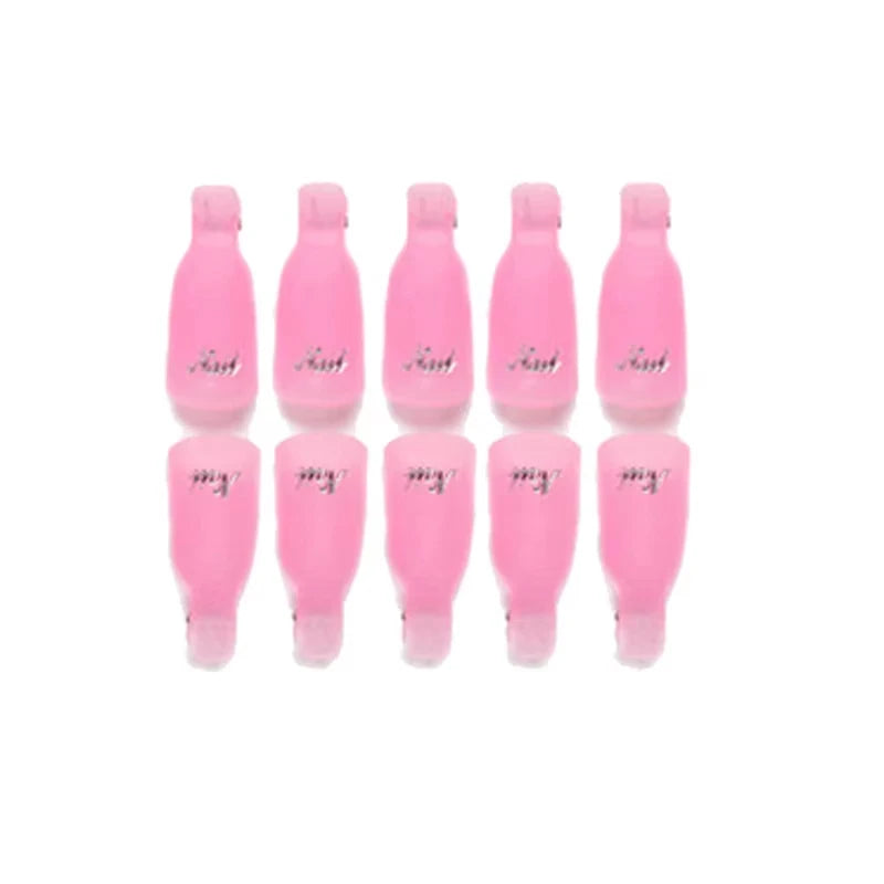 Veltora 10-piece colorful acrylic manicure art dipped cap clip set for nail cleaning and UV gel nail polish application.