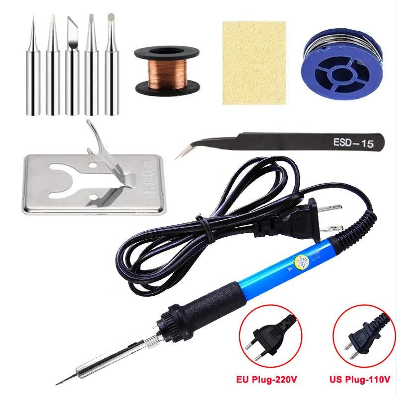 Veltora adjustable temperature electric soldering iron with US and EU plugs, 60W for soldering and welding repair tasks
