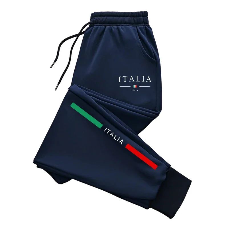 Veltora men's Italy print sweatpants, high-quality casual sports joggers with comfortable fit for all-season outdoor and home wear.
